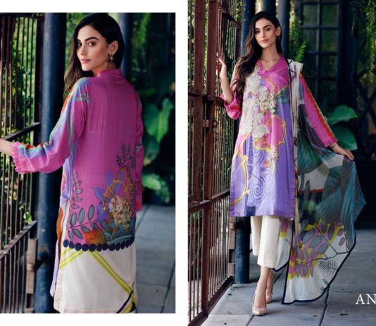 Vibrant Embroidered Lawn Dress with Chiffon Dupatta